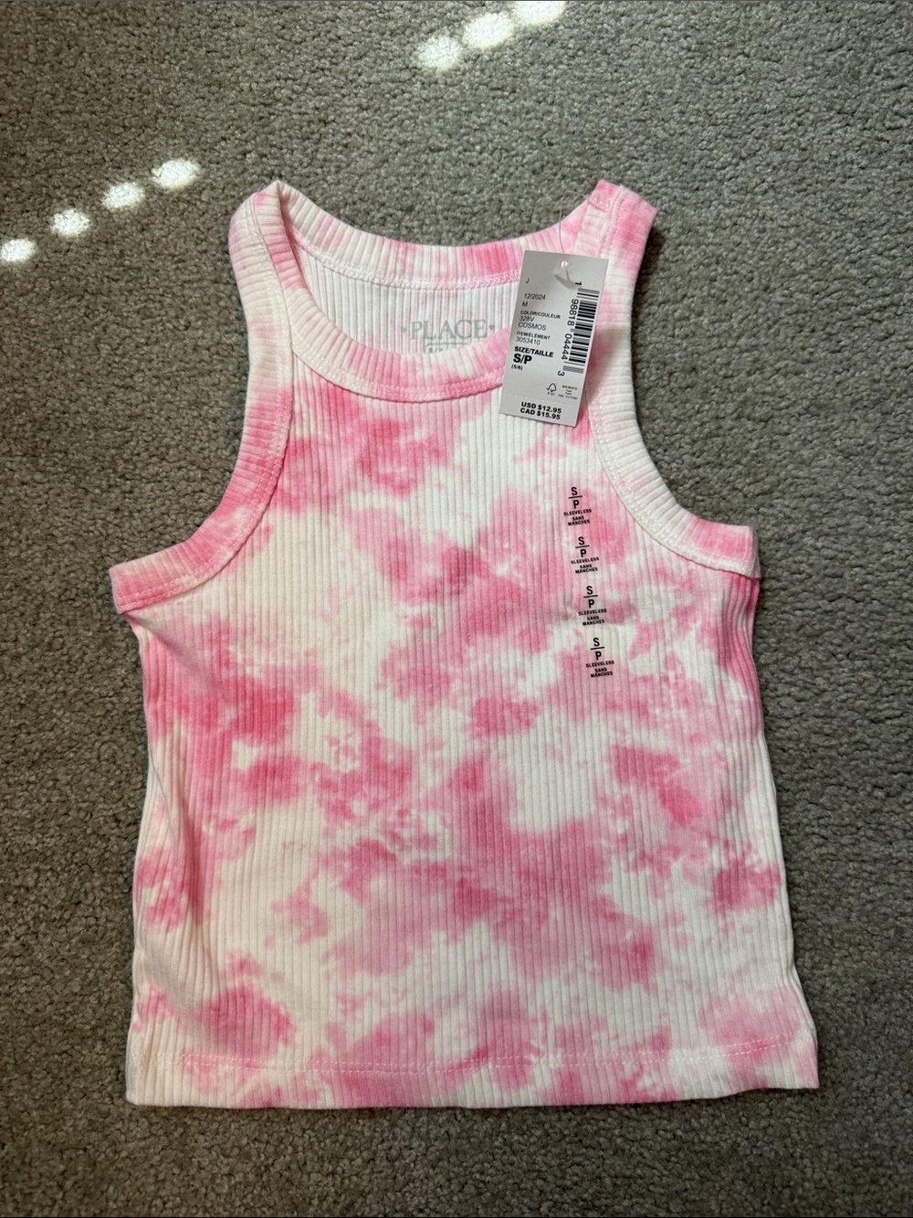 Place Pink and White Tie-Dye Ribbed Tank